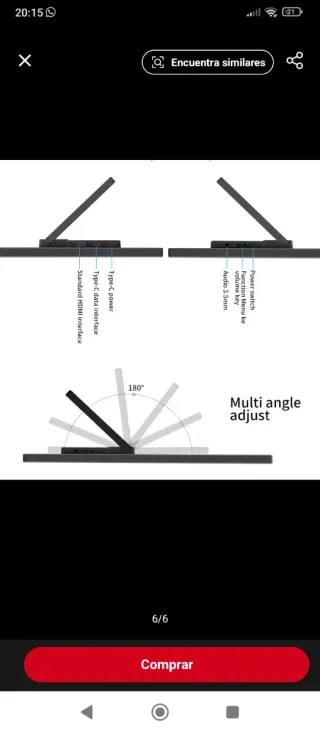 Monitor Portátil HGFRTEE 15.6 Negro