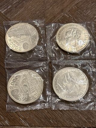 4 Monedas Plata 2000 Pesetas 1995 Juan Carlos I