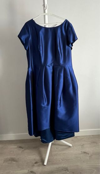 Vestido madrina seda mikado azul