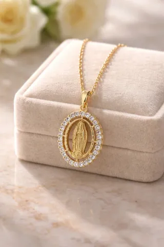 Collar Virgen de Guadalupe Acero Acabado en Oro