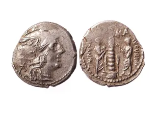 Moneda – Denario romano original 134 a.C. plata