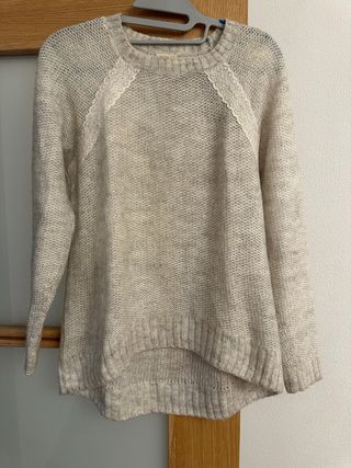 Jersey punto beige y gris