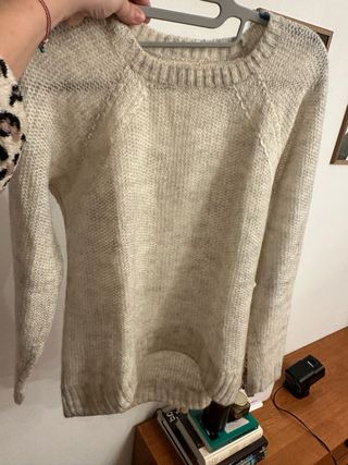 Jersey punto beige y gris