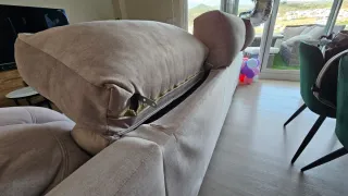 Sofá chaise longue tela beige/rosado URGE VENTA