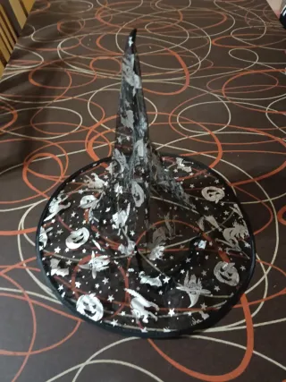 Sombrero de Bruja Halloween Negro y Plateado