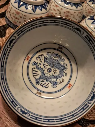 9 Cuencos Chinos Porcelana Dragón sin estrenar