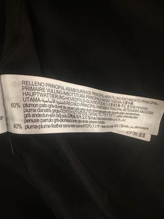 Plumífero Zara Negro Relleno Plumas