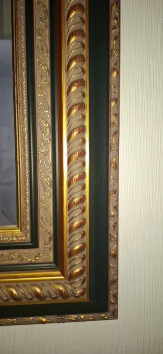 Espejo decorativo dorado y verde