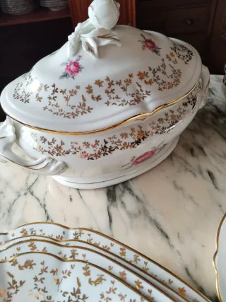 Vajilla Bidasoa Porcelana Rosa y Oro