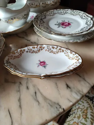 Vajilla Bidasoa Porcelana Rosa y Oro