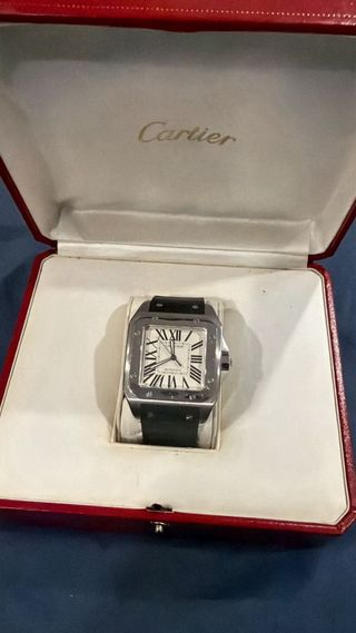 Reloj Cartier Santos 100 Plata/Negro nuevo fullset