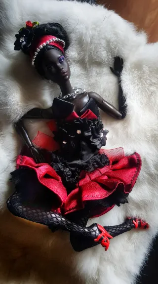 Vestido Bailarina Tropical Negro y Rojo