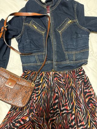 Chaqueta vaquera XS, bolso y falda