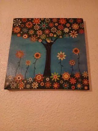 Cuadro cuadrado árbol flores pájaro