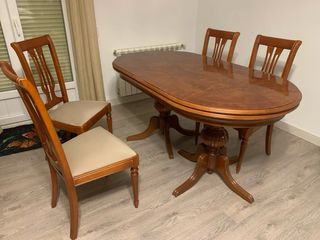 Mesa comedor ovalada madera + 4 sillas