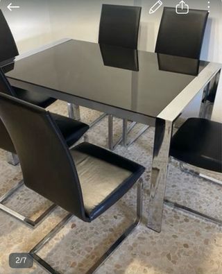 Juego mesas centro y comedor cristal/metal.