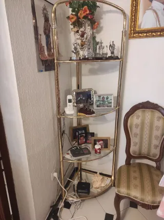 Estantería Esquinera Dorada Cristal