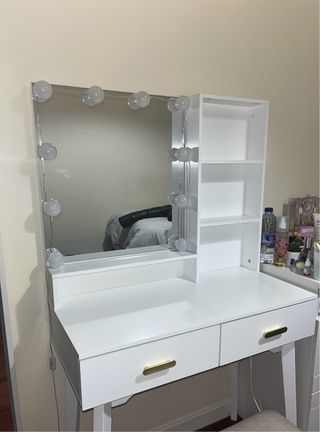 Tocador Blanco con Espejo y Luces LED