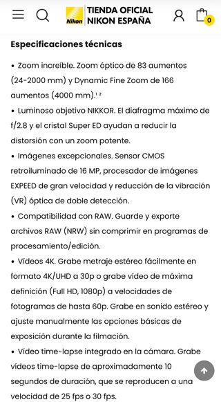 Cámara Nikon P950 Negra