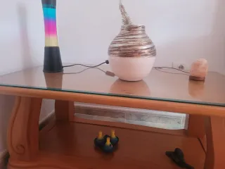 Mesa de salón madera y cristal