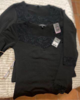 Camiseta interior encaje negra