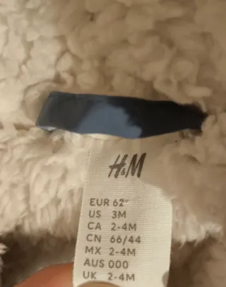 Mono nieve H&M bebé 3M oso peluche · IMPECABLE