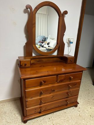 Peinadora de madera provenzal con espejo