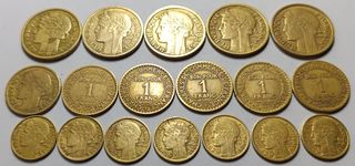 Lote 18 monedas antiguas Francia 2-1 franc, 50 c