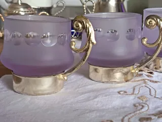 Tazzine da cioccolata vintage vetro/silverplated