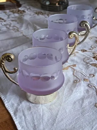 Tazzine da cioccolata vintage vetro/silverplated