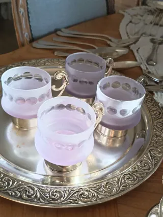 Tazzine da cioccolata vintage vetro/silverplated