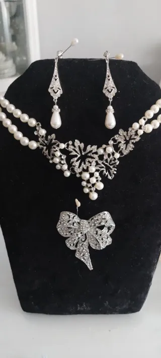 Conjunto Aderezo Huertana Perlas Plata