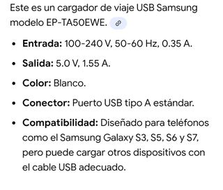 Cargador USB Samsung Blanco