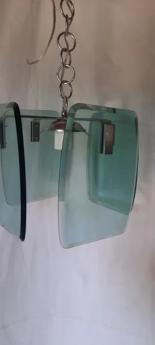 Lampadario Murano Vetro Azzurro e Metallo