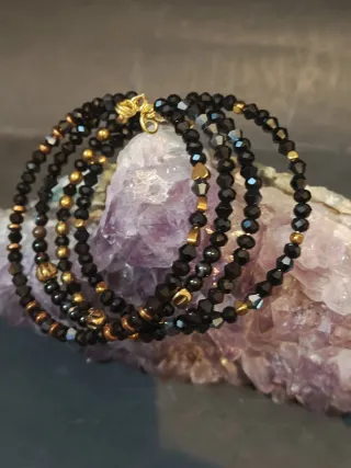 Bracciale perline nere e oro