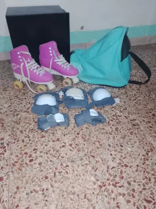 Patines Profesionales Rosas con Rodilleras
