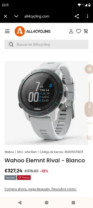 Reloj Wahoo Elemnt Rival Blanco