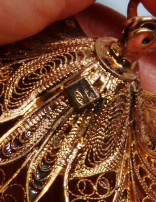 ARGENTO 800 enorme spilla filigrana placcata oro