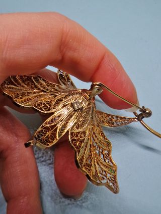 ARGENTO 800 enorme spilla filigrana placcata oro