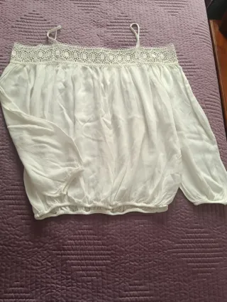 Blusa Zara boho encaje blanco talla única