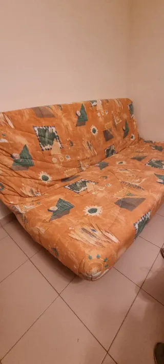 Sofá Cama Vintage Naranja Estampado