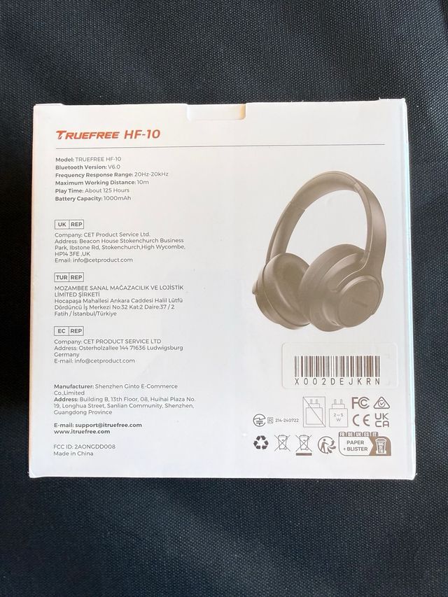 Fones de Ouvido Sem Fio TRUEFREE Pretos/Cinza