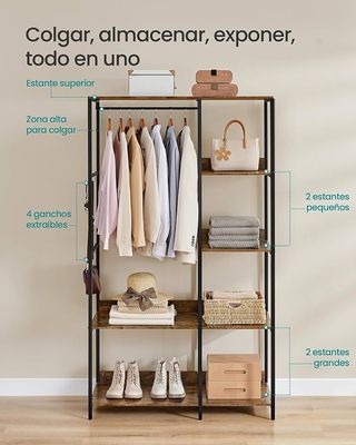 Armario SONGMICS, perchero, armario abierto con barras para colgar