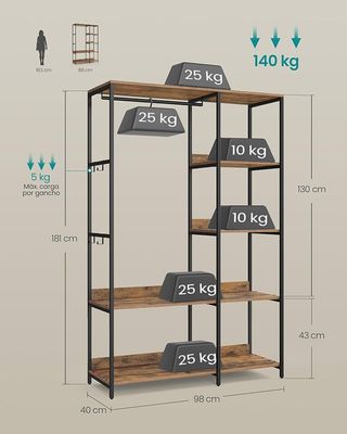 Armario SONGMICS, perchero, armario abierto con barras para colgar