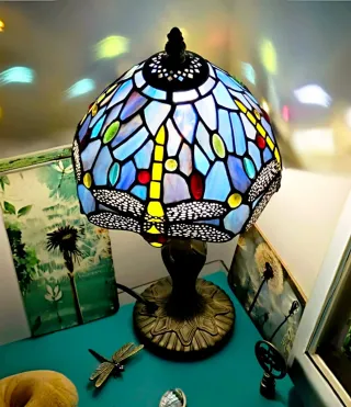 Lampada Stile Tiffany in Vetro e Metallo Blu