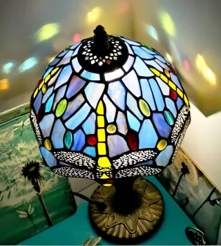 Lampada Stile Tiffany in Vetro e Metallo Blu