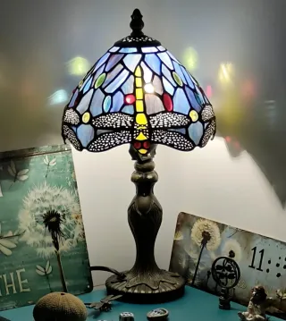 Lampada Stile Tiffany in Vetro e Metallo Blu