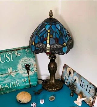 Lampada Stile Tiffany in Vetro e Metallo Blu