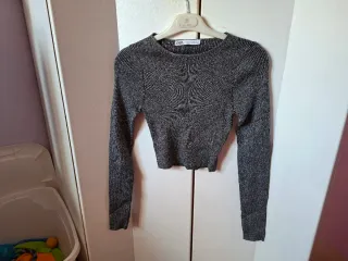 Zara Camiseta Corta Gris Brillo