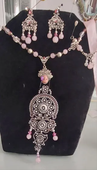 Conjunto Aderezo Huertana Plata y Rosa